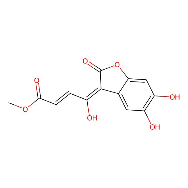 2D Structure of methyl (Z,4Z)-4-(5,6-dihydroxy-2-oxo-1-benzofuran-3-ylidene)-4-hydroxybut-2-enoate