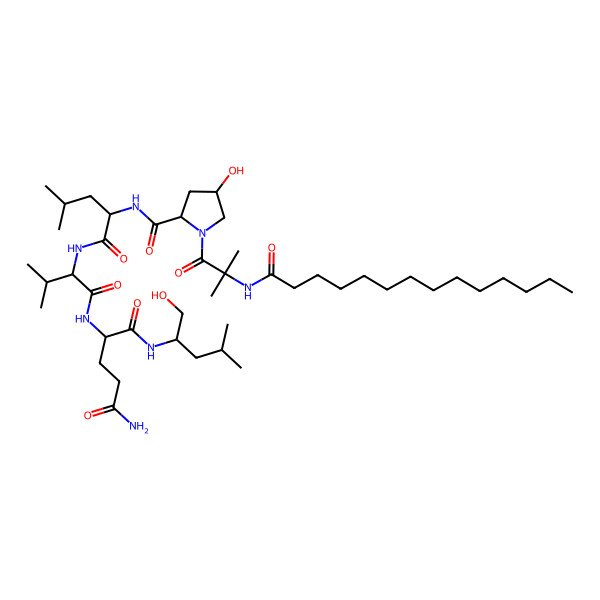 2D Structure of myristoyl-Aib-DL-xiHyp-DL-Leu-DL-Val-DL-Gln-DL-Leu-ol