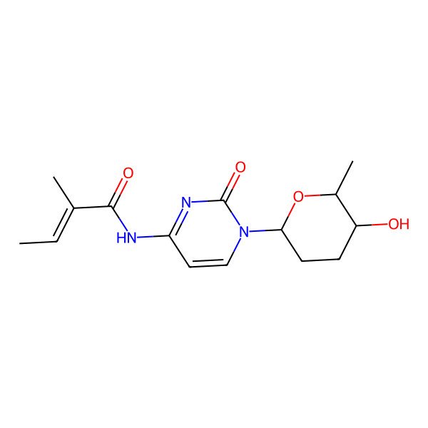 2D Structure of N-[1-(5-hydroxy-6-methyloxan-2-yl)-2-oxopyrimidin-4-yl]-2-methylbut-2-enamide