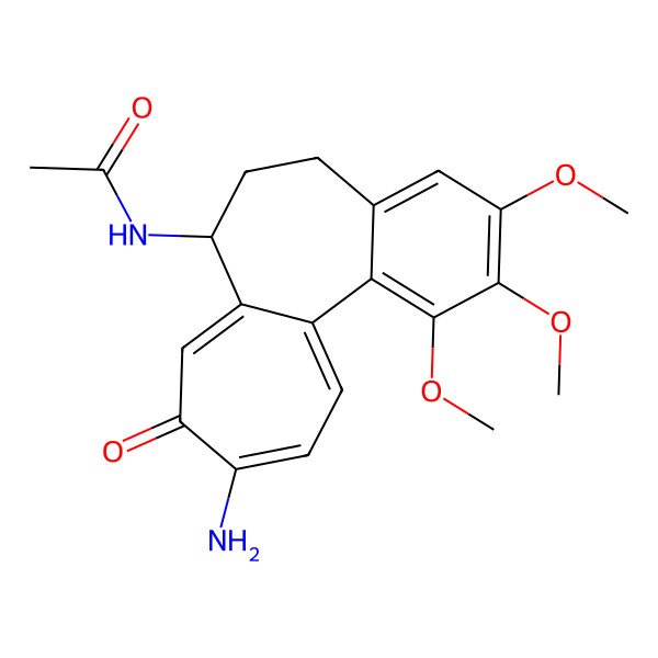 2D Structure of N-(10-Amino-1,2,3-trimethoxy-9-oxo-5,6,7,9-tetrahydro-benzo[a]heptalen-7-yl)-acetamide