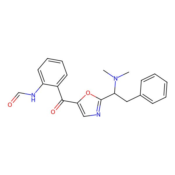 2D Structure of N-[2-[2-[1-(dimethylamino)-2-phenylethyl]-1,3-oxazole-5-carbonyl]phenyl]formamide