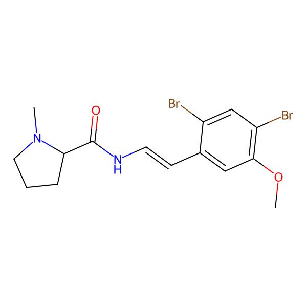 2D Structure of N-[2-(2,4-dibromo-5-methoxyphenyl)ethenyl]-1-methylpyrrolidine-2-carboxamide