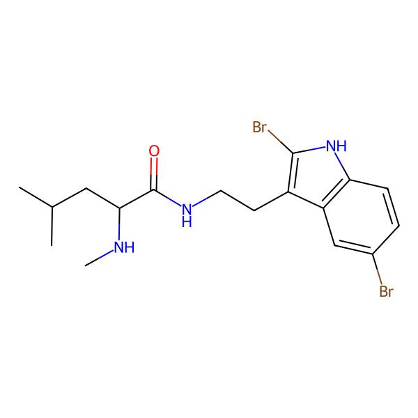2D Structure of N-[2-(2,5-dibromo-1H-indol-3-yl)ethyl]-4-methyl-2-(methylamino)pentanamide