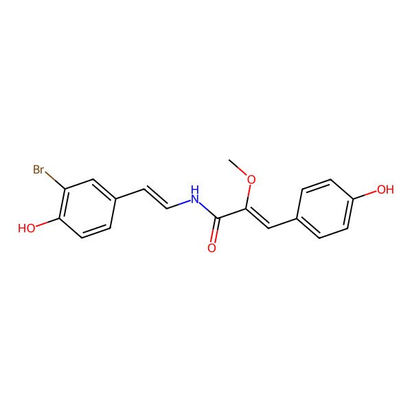 2D Structure of N-[2-(3-bromo-4-hydroxyphenyl)ethenyl]-3-(4-hydroxyphenyl)-2-methoxyprop-2-enamide