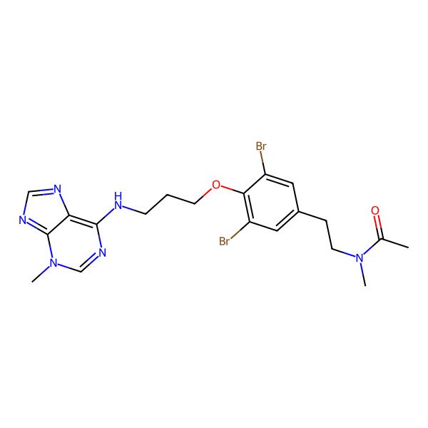2D Structure of N-[2-[3,5-dibromo-4-[3-[(3-methylpurin-6-yl)amino]propoxy]phenyl]ethyl]-N-methylacetamide