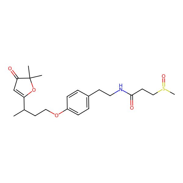 2D Structure of N-[2-[4-[3-(5,5-dimethyl-4-oxofuran-2-yl)butoxy]phenyl]ethyl]-3-methylsulfinylpropanamide