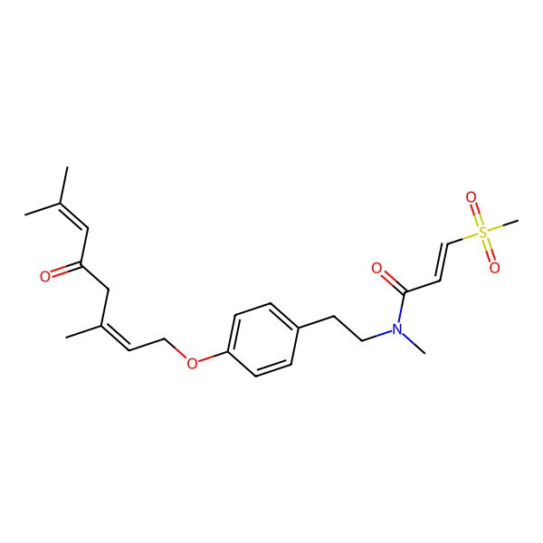 2D Structure of N-[2-[4-(3,7-dimethyl-5-oxoocta-2,6-dienoxy)phenyl]ethyl]-N-methyl-3-methylsulfonylprop-2-enamide