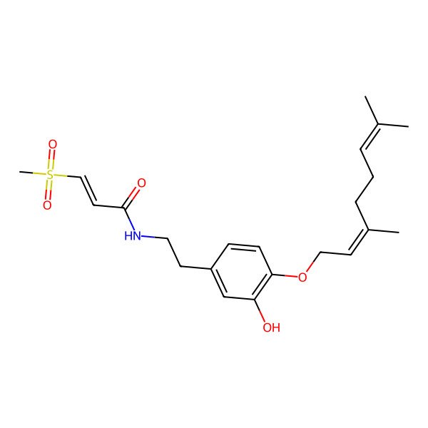 2D Structure of N-[2-[4-(3,7-dimethylocta-2,6-dienoxy)-3-hydroxyphenyl]ethyl]-3-methylsulfonylprop-2-enamide
