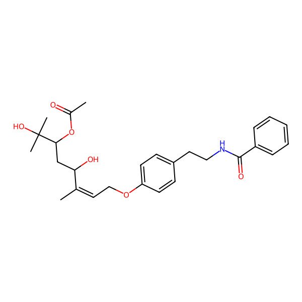 2D Structure of [(E)-8-[4-(2-benzamidoethyl)phenoxy]-2,5-dihydroxy-2,6-dimethyloct-6-en-3-yl] acetate