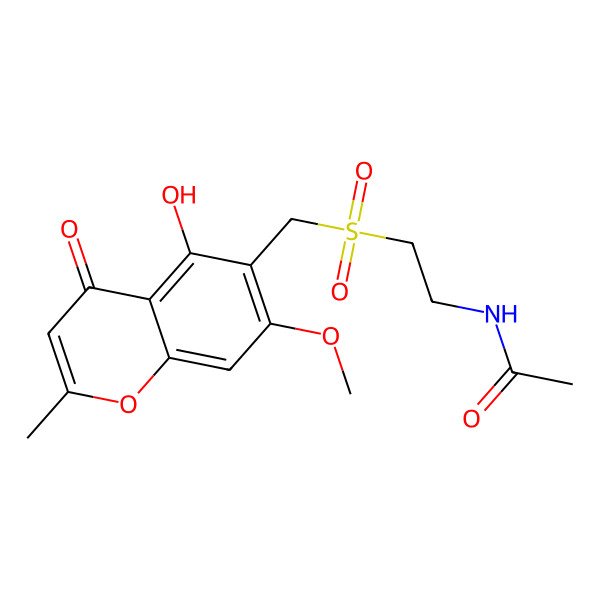 2D Structure of N-[2-[(5-hydroxy-7-methoxy-2-methyl-4-oxochromen-6-yl)methylsulfonyl]ethyl]acetamide