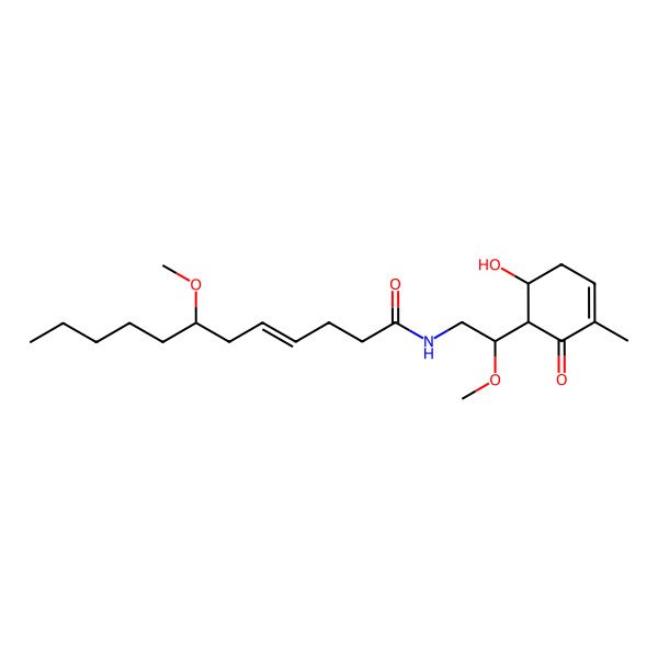 2D Structure of N-[2-(6-hydroxy-3-methyl-2-oxocyclohex-3-en-1-yl)-2-methoxyethyl]-7-methoxydodec-4-enamide