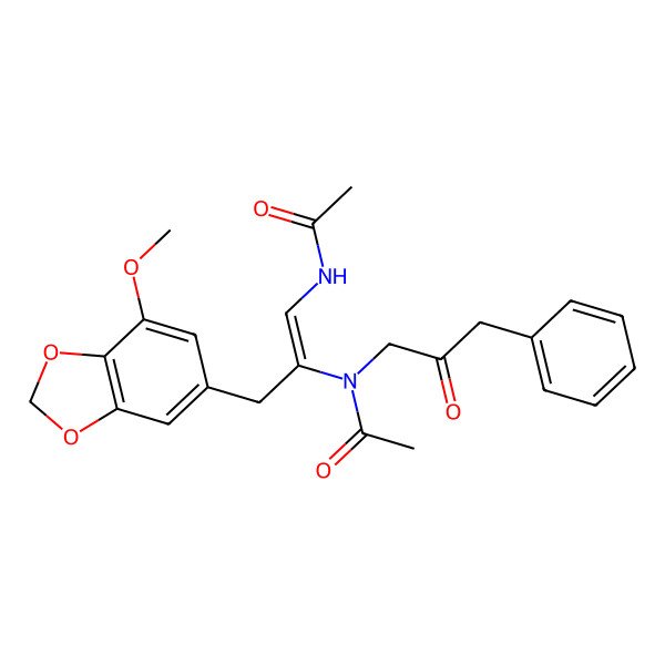 2D Structure of N-[2-[acetyl-(2-oxo-3-phenylpropyl)amino]-3-(7-methoxy-1,3-benzodioxol-5-yl)prop-1-enyl]acetamide