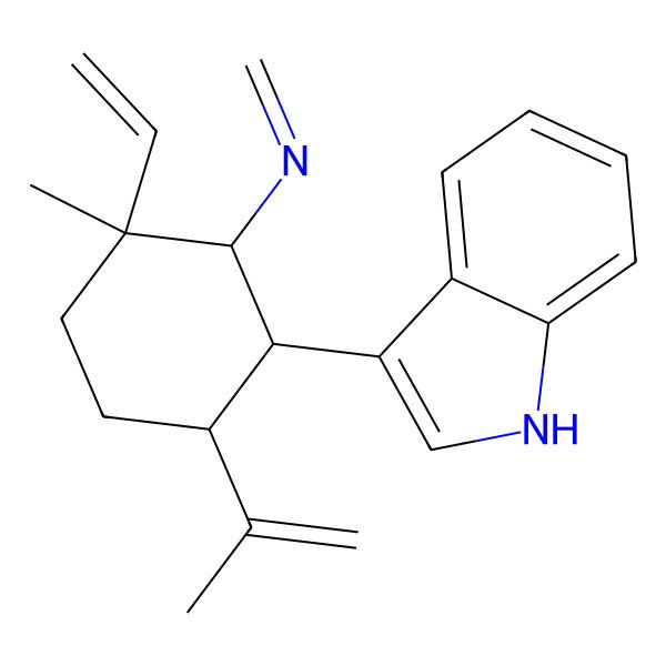 2D Structure of N-[2-ethenyl-6-(1H-indol-3-yl)-2-methyl-5-prop-1-en-2-ylcyclohexyl]methanimine