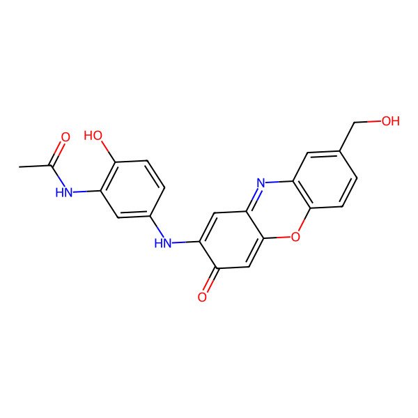 2D Structure of N-[2-hydroxy-5-[[8-(hydroxymethyl)-3-oxophenoxazin-2-yl]amino]phenyl]acetamide