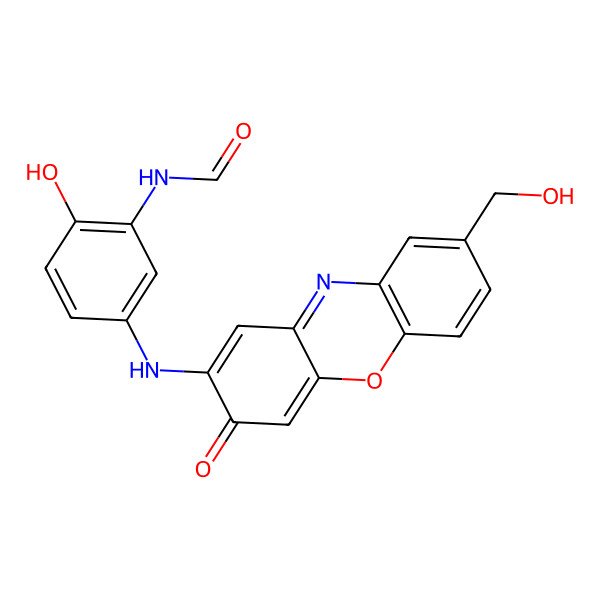 2D Structure of N-[2-hydroxy-5-[[8-(hydroxymethyl)-3-oxophenoxazin-2-yl]amino]phenyl]formamide