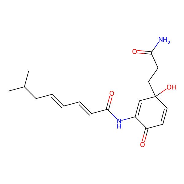 2D Structure of N-[3-(3-amino-3-oxopropyl)-3-hydroxy-6-oxocyclohexa-1,4-dien-1-yl]-7-methylocta-2,4-dienamide