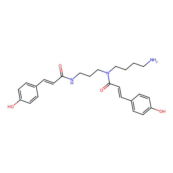 2D Structure of N-[3-[4-aminobutyl-[3-(4-hydroxyphenyl)prop-2-enoyl]amino]propyl]-3-(4-hydroxyphenyl)prop-2-enamide