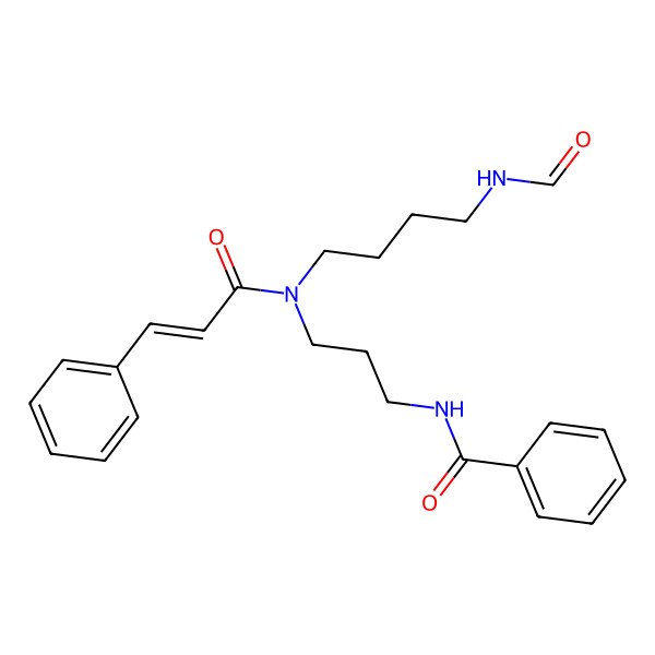 2D Structure of N-[3-[4-formamidobutyl-[(E)-3-phenylprop-2-enoyl]amino]propyl]benzamide