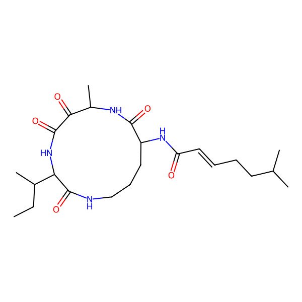 2D Structure of N-(3-butan-2-yl-7-methyl-2,5,6,9-tetraoxo-1,4,8-triazacyclotridec-10-yl)-6-methylhept-2-enamide