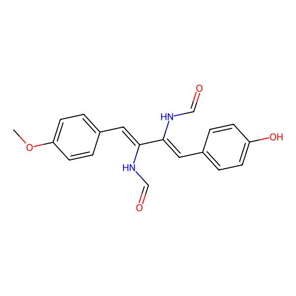 2D Structure of N-[3-formamido-1-(4-hydroxyphenyl)-4-(4-methoxyphenyl)buta-1,3-dien-2-yl]formamide