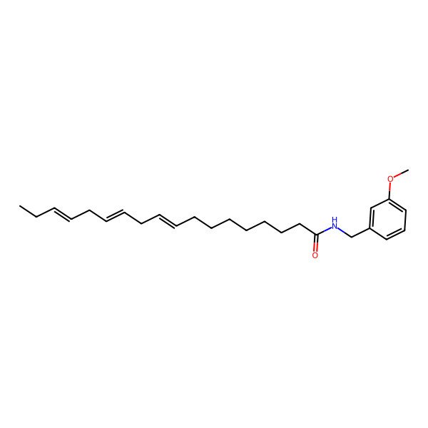 2D Structure of N-((3-Methoxyphenyl)methyl)octadeca-9,12,15-trienamide, (9Z,12Z,15Z)- 2D Structure of N-((3-Methoxyphenyl)methyl)octadeca-9,12,15-trienamide, (9Z,12Z,15Z)-