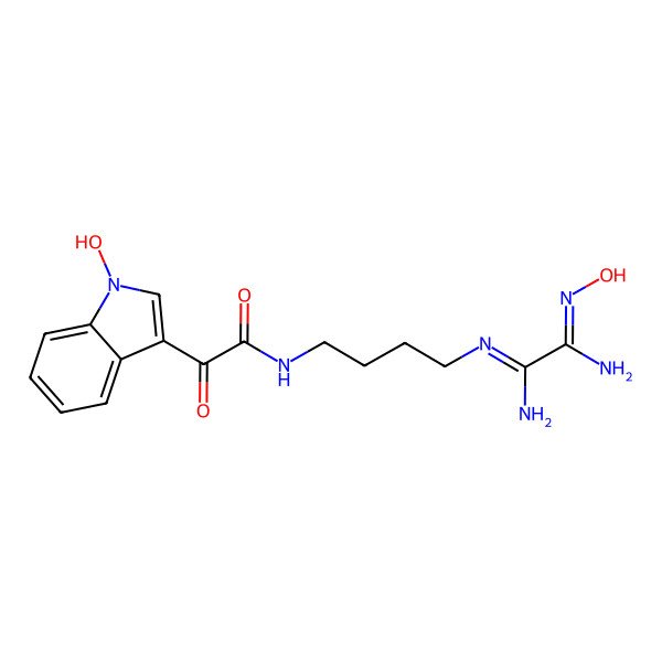 2D Structure of N-[4-[(1,2-diamino-2-hydroxyiminoethylidene)amino]butyl]-2-(1-hydroxyindol-3-yl)-2-oxoacetamide