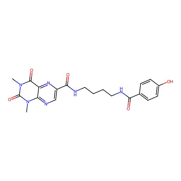 2D Structure of N-[4-[(4-hydroxybenzoyl)amino]butyl]-1,3-dimethyl-2,4-dioxopteridine-6-carboxamide