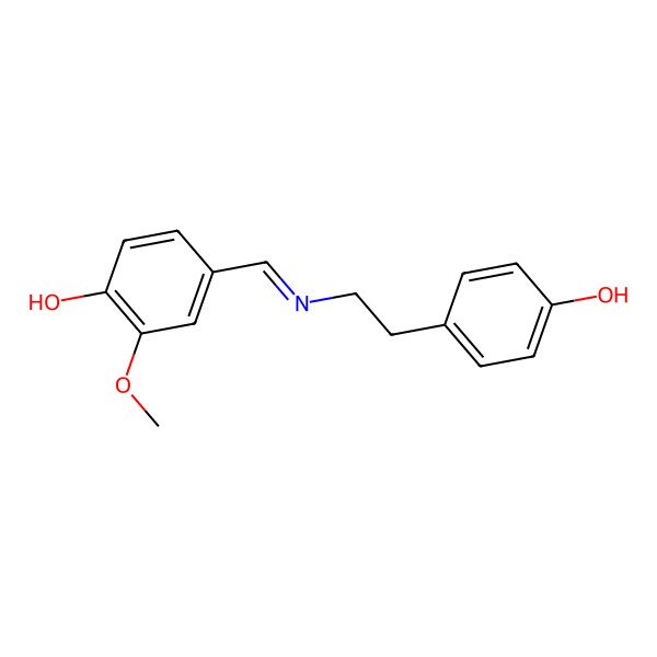 2D Structure of N-(4-hydroxy-3-methoxybenzylidene)-2-(4-hydroxyphenyl)ethanamine