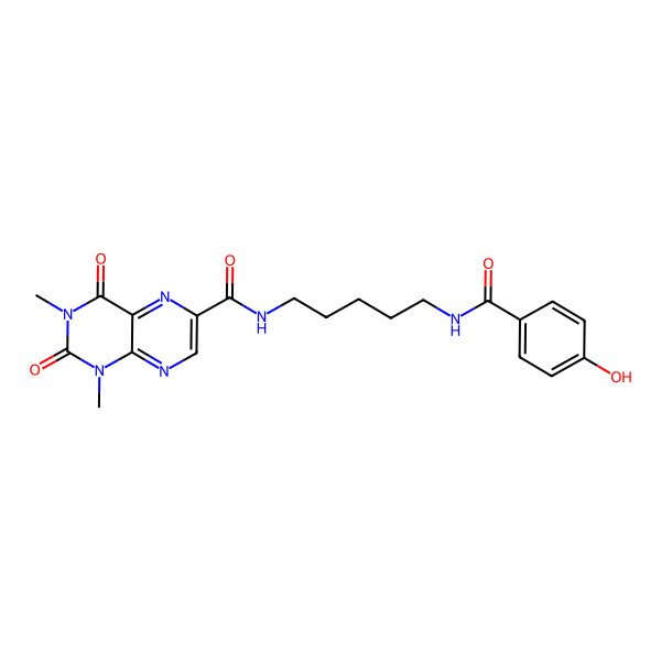 2D Structure of N-[5-[(4-hydroxybenzoyl)amino]pentyl]-1,3-dimethyl-2,4-dioxopteridine-6-carboxamide