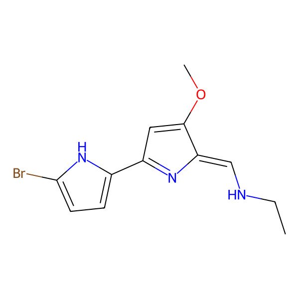 2D Structure of N-[[5-(5-bromo-1H-pyrrol-2-yl)-3-methoxypyrrol-2-ylidene]methyl]ethanamine
