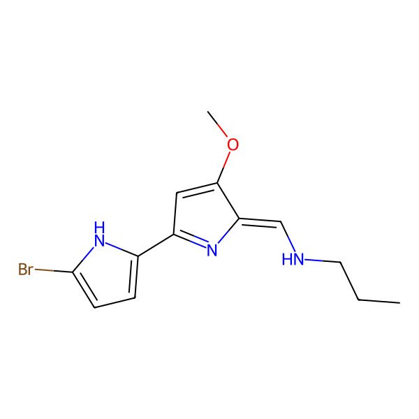 2D Structure of N-[[5-(5-bromo-1H-pyrrol-2-yl)-3-methoxypyrrol-2-ylidene]methyl]propan-1-amine
