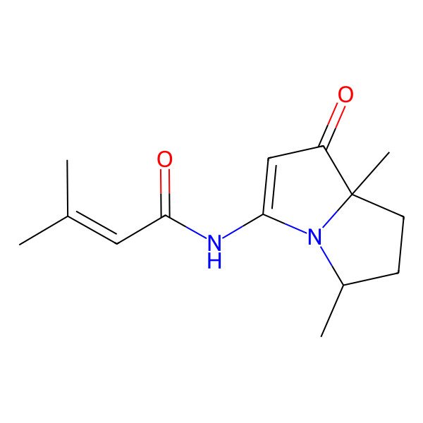 2D Structure of N-(5,8-dimethyl-1-oxo-6,7-dihydro-5H-pyrrolizin-3-yl)-3-methylbut-2-enamide