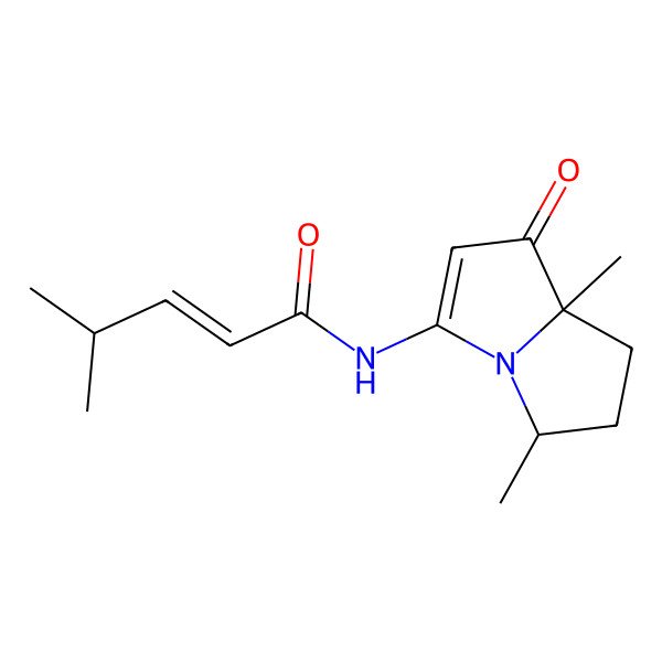 2D Structure of N-(5,8-dimethyl-1-oxo-6,7-dihydro-5H-pyrrolizin-3-yl)-4-methylpent-2-enamide
