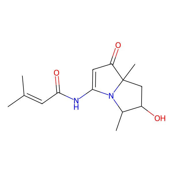 2D Structure of N-[(5R,6R,8R)-6-hydroxy-5,8-dimethyl-1-oxo-6,7-dihydro-5H-pyrrolizin-3-yl]-3-methylbut-2-enamide