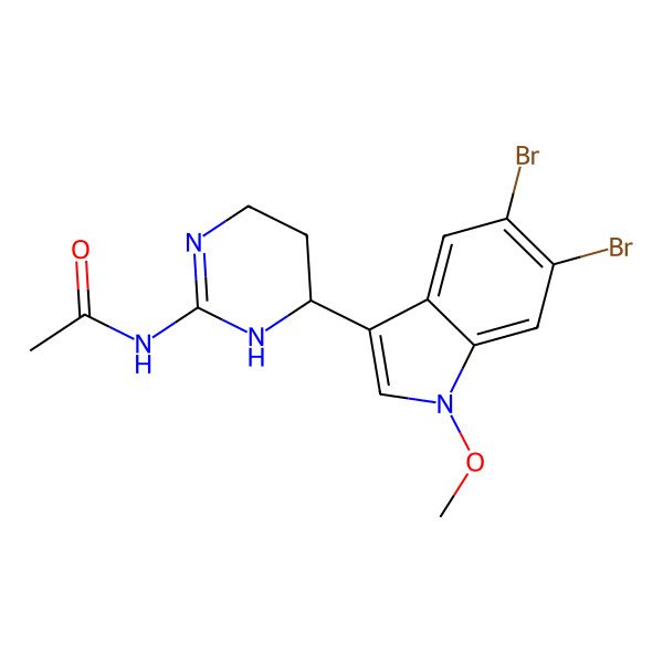 2D Structure of N-[6-(5,6-dibromo-1-methoxyindol-3-yl)-1,4,5,6-tetrahydropyrimidin-2-yl]acetamide