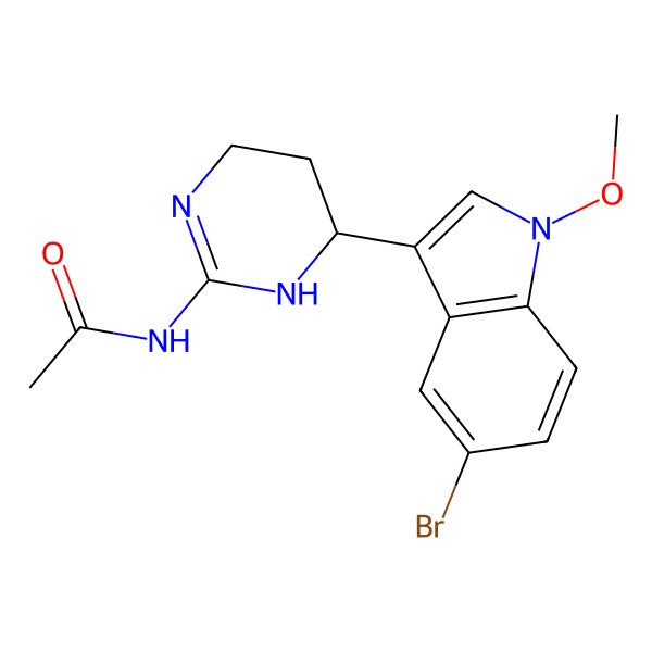 2D Structure of N-[(6R)-6-(5-bromo-1-methoxyindol-3-yl)-1,4,5,6-tetrahydropyrimidin-2-yl]acetamide