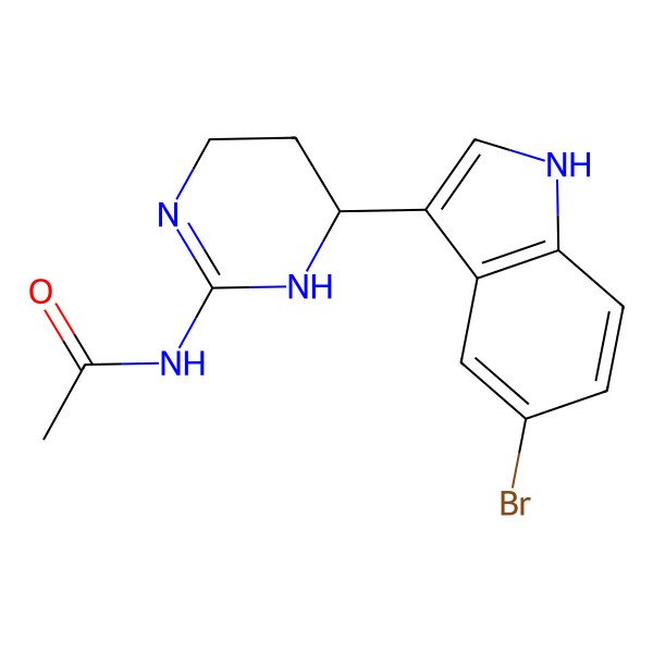 2D Structure of N-[(6S)-6-(5-bromo-1H-indol-3-yl)-1,4,5,6-tetrahydropyrimidin-2-yl]acetamide