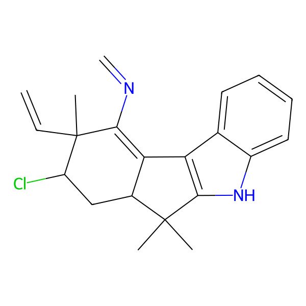 2D Structure of N-(8-chloro-9-ethenyl-6,6,9-trimethyl-5,6a,7,8-tetrahydroindeno[2,1-b]indol-10-yl)methanimine