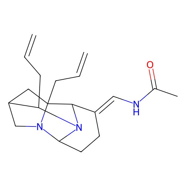 2D Structure of N-[[8,11-bis(prop-2-enyl)-1,7-diazatetracyclo[7.2.1.02,7.06,11]dodecan-5-ylidene]methyl]acetamide