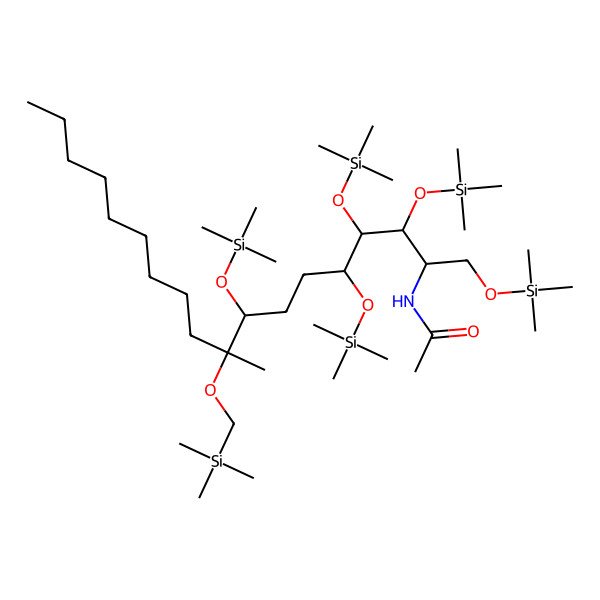 2D Structure of N-[9-methyl-9-(trimethylsilylmethoxy)-1,3,4,5,8-pentakis(trimethylsilyloxy)octadecan-2-yl]acetamide