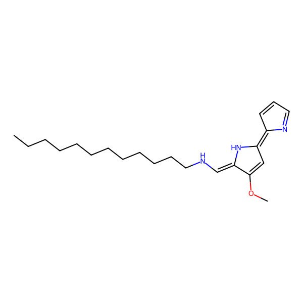 2D Structure of N-[(Z)-[(5Z)-3-methoxy-5-pyrrol-2-ylidenepyrrol-2-ylidene]methyl]dodecan-1-amine