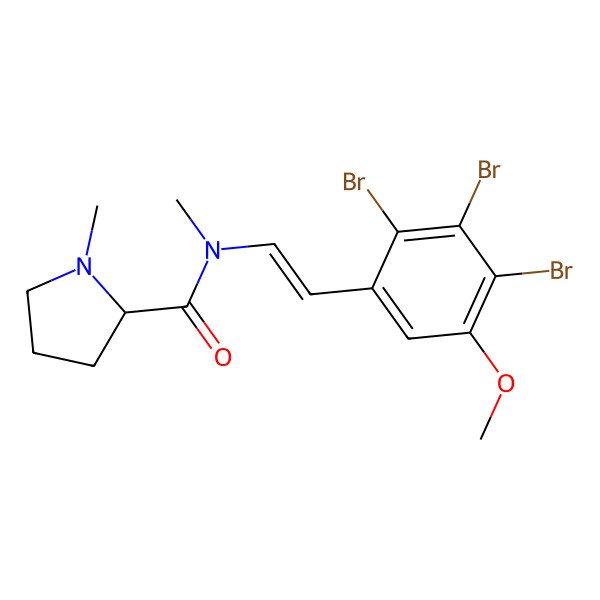 2D Structure of N,1-dimethyl-N-[2-(2,3,4-tribromo-5-methoxyphenyl)ethenyl]pyrrolidine-2-carboxamide