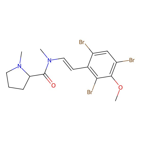 2D Structure of N,1-dimethyl-N-[2-(2,4,6-tribromo-3-methoxyphenyl)ethenyl]pyrrolidine-2-carboxamide