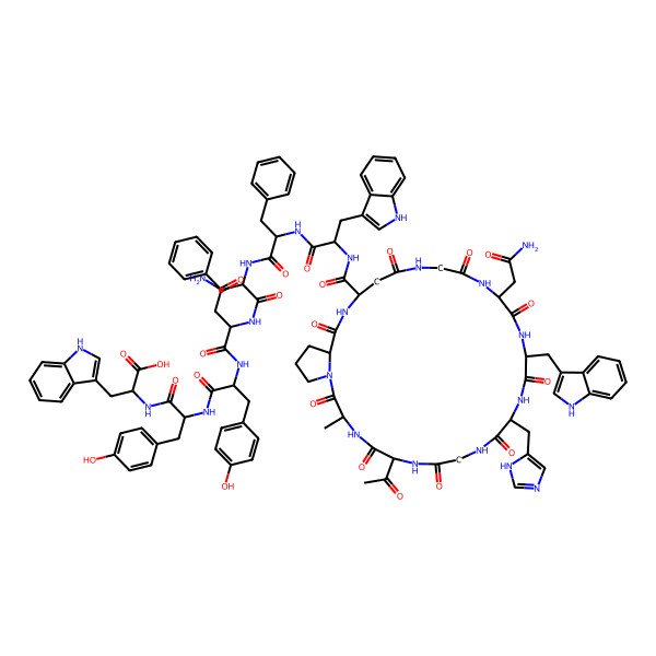 2D Structure of N(1)Gly-Asn-Trp-His-Gly-DL-Gly(Ac)-Ala-DL-Pro-Asp(1)-Trp-Phe-Phe-Asn-Tyr-Tyr-Trp-OH