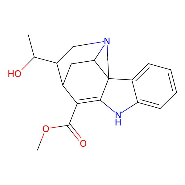 2D Structure of methyl (1R,11S,12R,17S)-12-[(1R)-1-hydroxyethyl]-8,14-diazapentacyclo[9.5.2.01,9.02,7.014,17]octadeca-2,4,6,9-tetraene-10-carboxylate