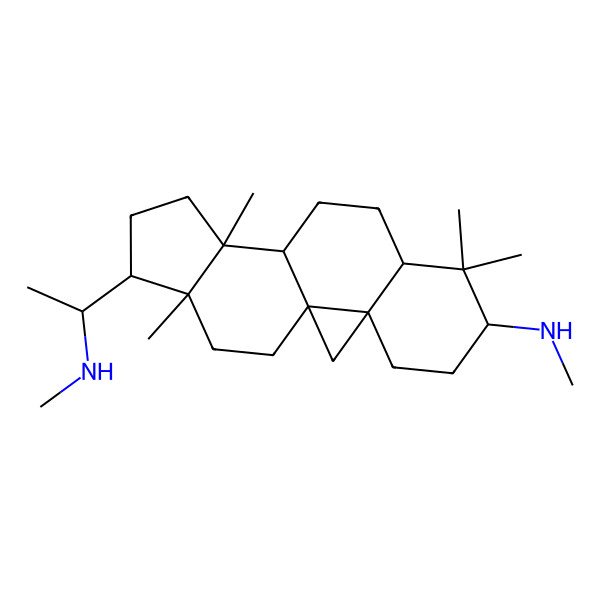 2D Structure of N,7,7,12,16-pentamethyl-15-[1-(methylamino)ethyl]pentacyclo[9.7.0.01,3.03,8.012,16]octadecan-6-amine