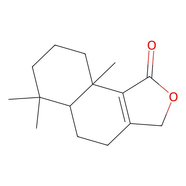 2D Structure of Naphtho(1,2-c)furan-1(3H)-one, 4,5,5a,6,7,8,9,9a-octahydro-6,6,9a-trimethyl-, trans-