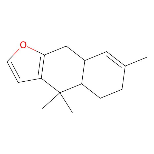 2D Structure of Naphtho(2,3-b)furan, 4,4a,5,6,8a,9-hexahydro-4,4,7-trimethyl-, (4aS,8aR)-