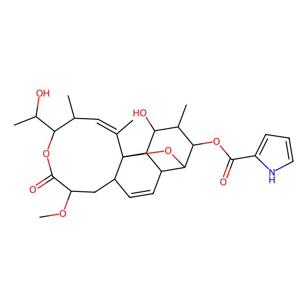 2D Structure of [(1S,3R,4R,5R,6R,7S,8R,11S,13S,16S,17R)-6-hydroxy-16-[(1R)-1-hydroxyethyl]-13-methoxy-5,17,19-trimethyl-14-oxo-2,15-dioxatetracyclo[9.8.0.01,7.03,8]nonadeca-9,18-dien-4-yl] 1H-pyrrole-2-carboxylate