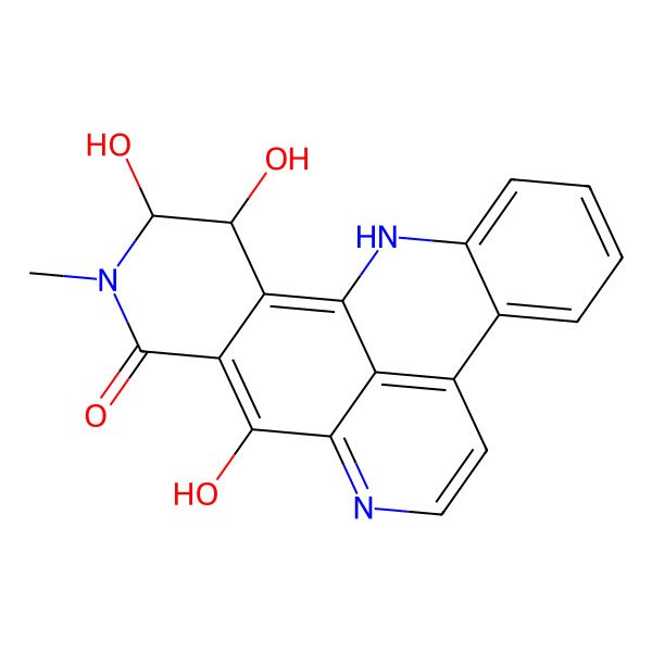 2D Structure of (3R,4R)-3,4,8-trihydroxy-5-methyl-5,10,20-triazapentacyclo[11.7.1.02,7.09,21.014,19]henicosa-1,7,9,11,13(21),14,16,18-octaen-6-one